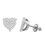 Sterling Silver White 0.25CT Round Diamond Heart Earrings Women’S Fine Jewelry