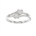 Sterling Silver Diamond Double Heart Ring 0.05Ct Round Women Promise Engagement Ring Cute Romantic Gift