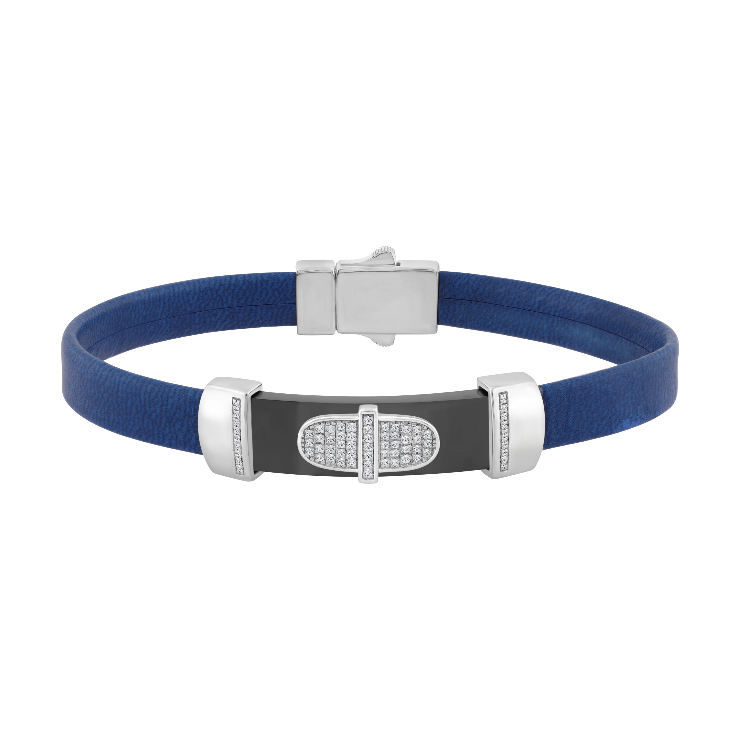 0.25 Ct Round Diamond Men’S Bracelet ’ Sterling Silver White With Rubber Strap (Blue/Black) 1 0.25 Ct Round Diamond Men’S Bracelet ’ Sterling Silver White With Rubber Strap (Blue/Black) - Image 1
