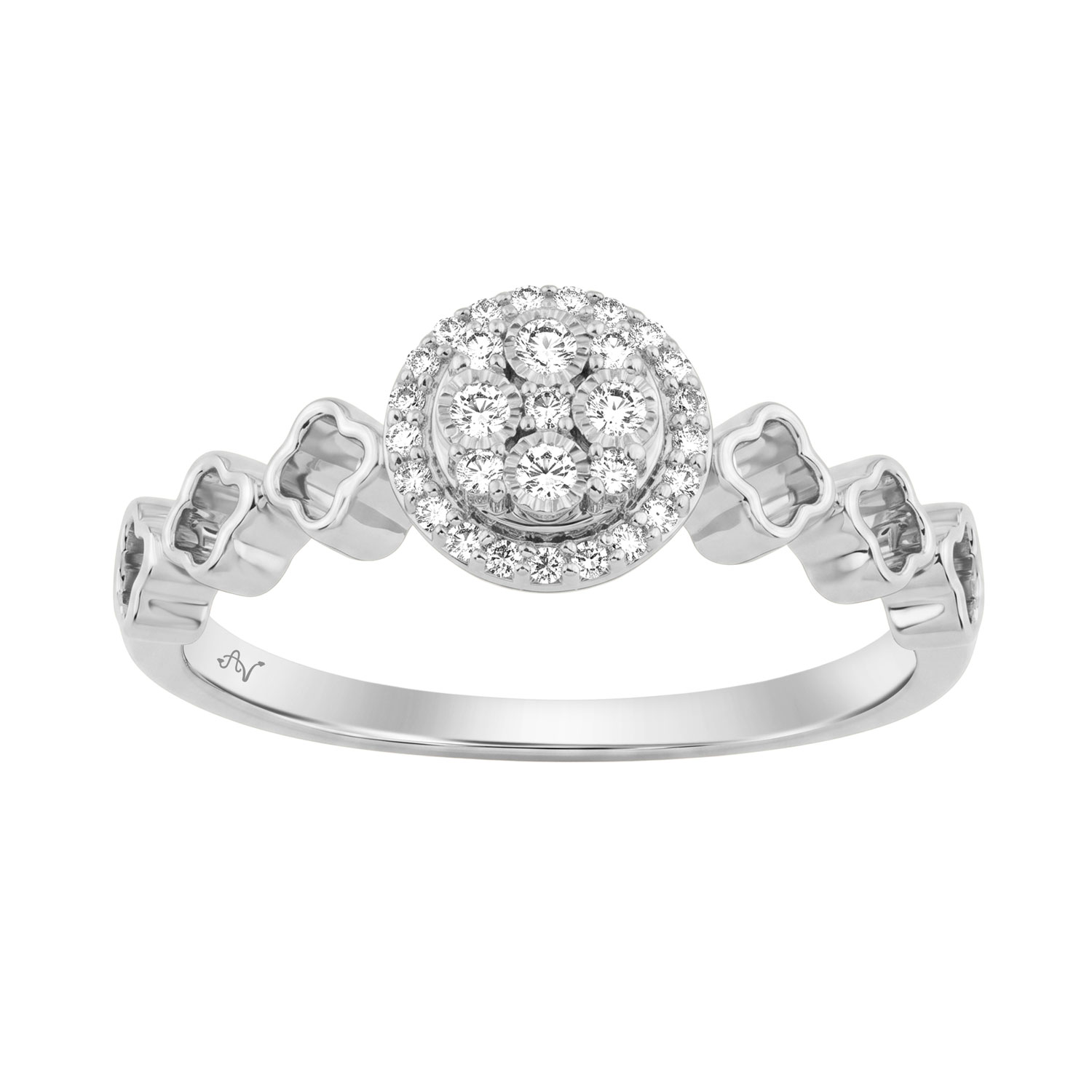 Ladies Sterling Silver 0.13Ct Round Diamond Halo Ring Classic Ladies Diamond Jewelry Ring 1 Ladies Sterling Silver 0.13Ct Round Diamond Halo Ring Classic Ladies Diamond Jewelry Ring - Image 1