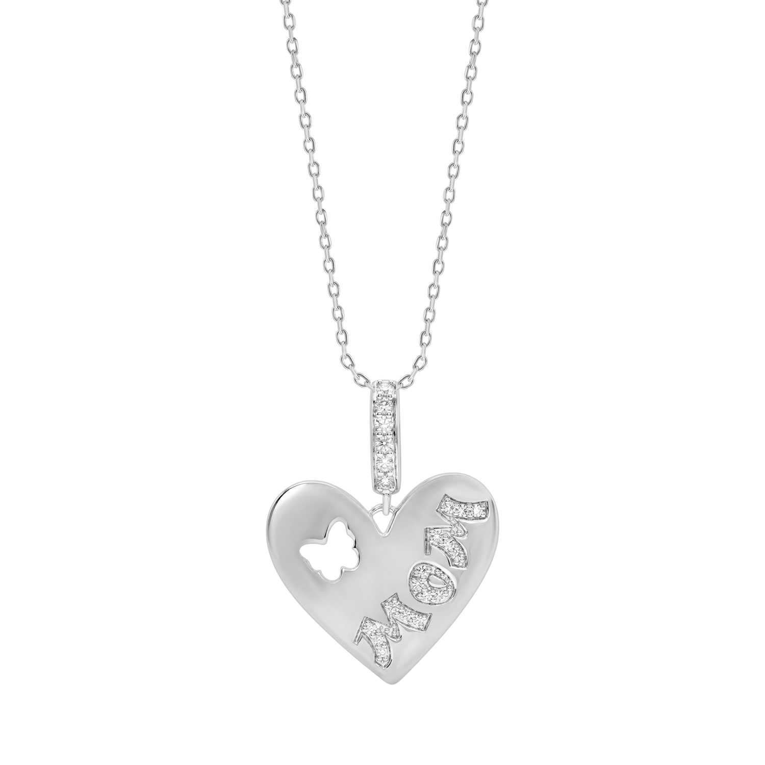 Mom Heart Pendant With Chain For Women 0.10Ct Round Diamond Yellow Gold Finish Butterfly Design Pendant 1 Mom Heart Pendant With Chain For Women 0.10Ct Round Diamond Yellow Gold Finish Butterfly Design Pendant - Image 1