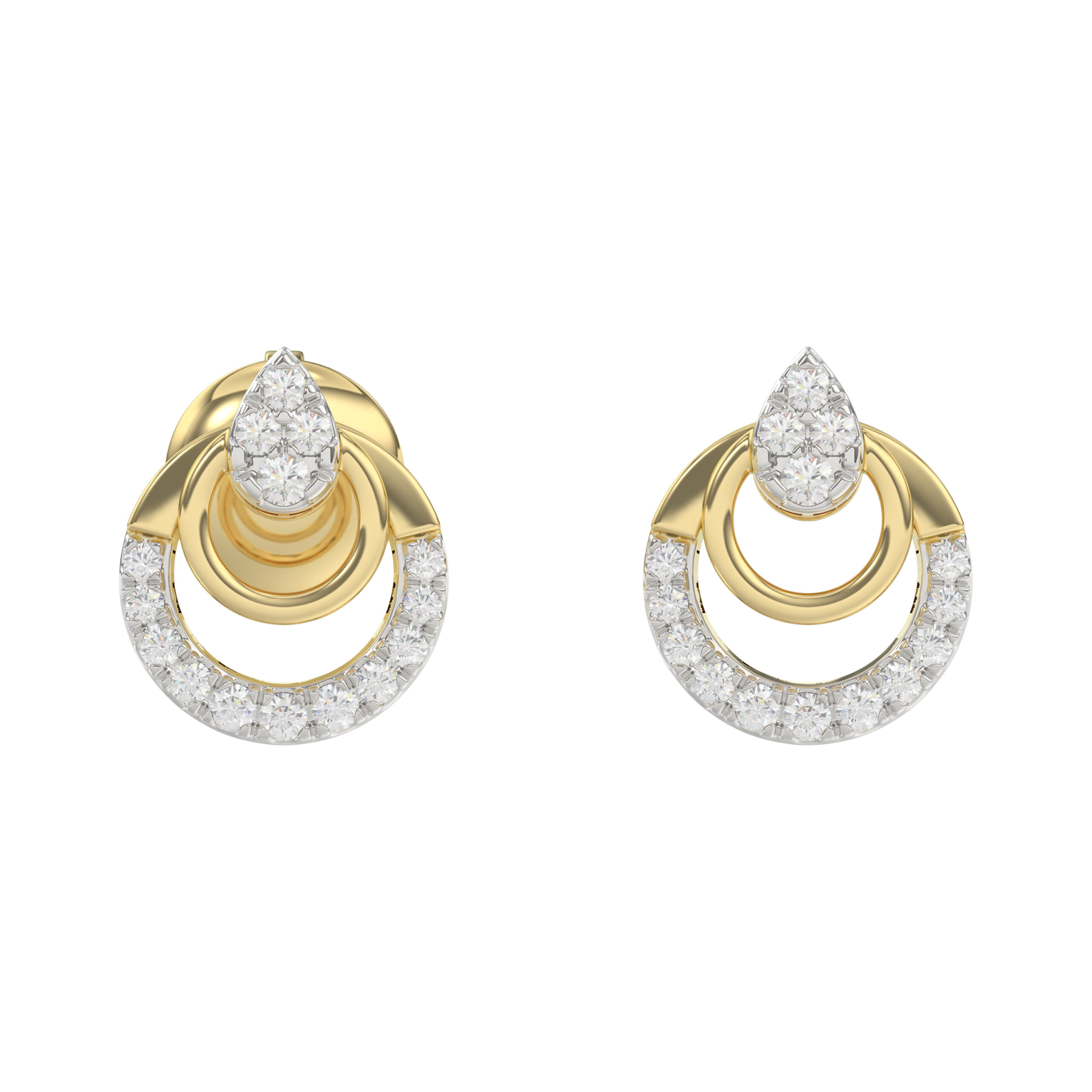Stylish 10K Yellow Gold Ladies Diamond Earrings With Double Circle Design And 0.13 Ct Round Diamonds. A Timeless And Elegant Fashion Jewelry Piece 1 Stylish 10K Yellow Gold Ladies Diamond Earrings With Double Circle Design And 0.13 Ct Round Diamonds. A Timeless And Elegant Fashion Jewelry Piece - Image 1