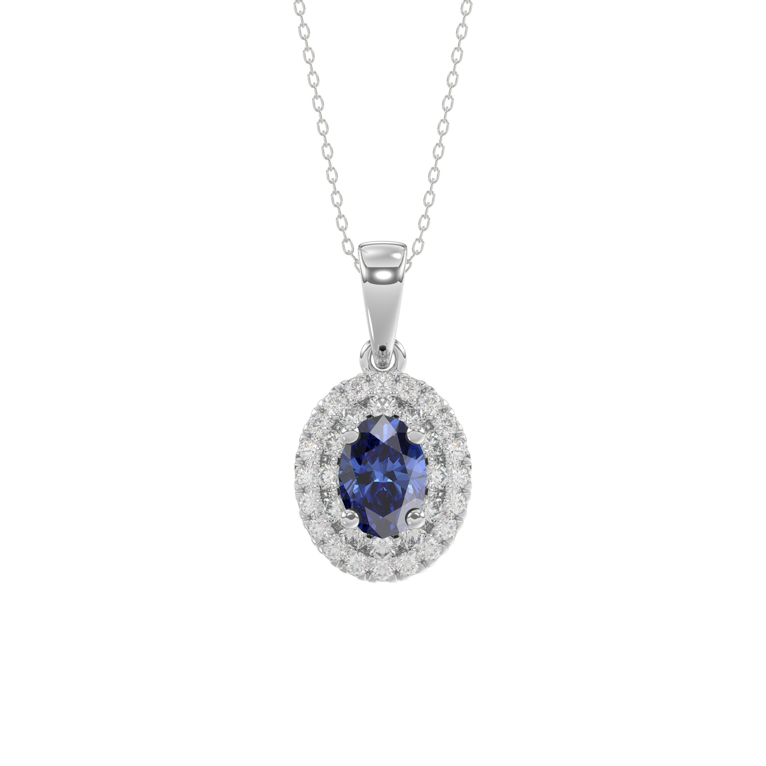 Elegant 14K White Gold Ladies Pendant Featuring Oval Sapphire And Round Diamond Accents 1.16Ct Includes Chain For A Complete Luxury Look. 1 Elegant 14K White Gold Ladies Pendant Featuring Oval Sapphire And Round Diamond Accents 1.16Ct Includes Chain For A Complete Luxury Look. - Image 1