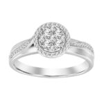 0.25CT Round Brilliant Diamond Cluster Halo Ring In Sterling Silver For Women