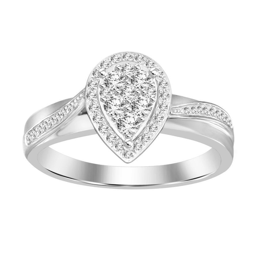 Sterling Silver 0.25CT Round Diamond Pear Shape Cluster Ring For Women 1 Sterling Silver 0.25CT Round Diamond Pear Shape Cluster Ring For Women - Image 1