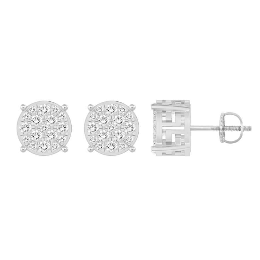 Sterling Silver 0.25CT Round Diamond Cluster Earrings In Elegant Diamond Fashion Earrings For Women 1 Sterling Silver 0.25CT Round Diamond Cluster Earrings In Elegant Diamond Fashion Earrings For Women - Image 1