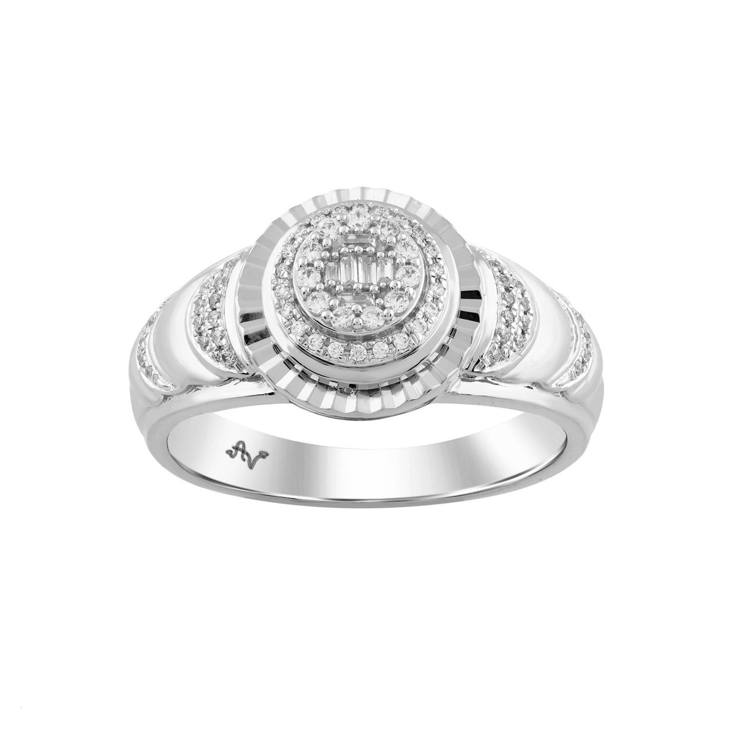 Sterling Silver Men'S Diamond Ring 0.25CT Round & Baguette Cut Fashion Jewelry 1 Sterling Silver Men'S Diamond Ring 0.25CT Round & Baguette Cut Fashion Jewelry - Image 1