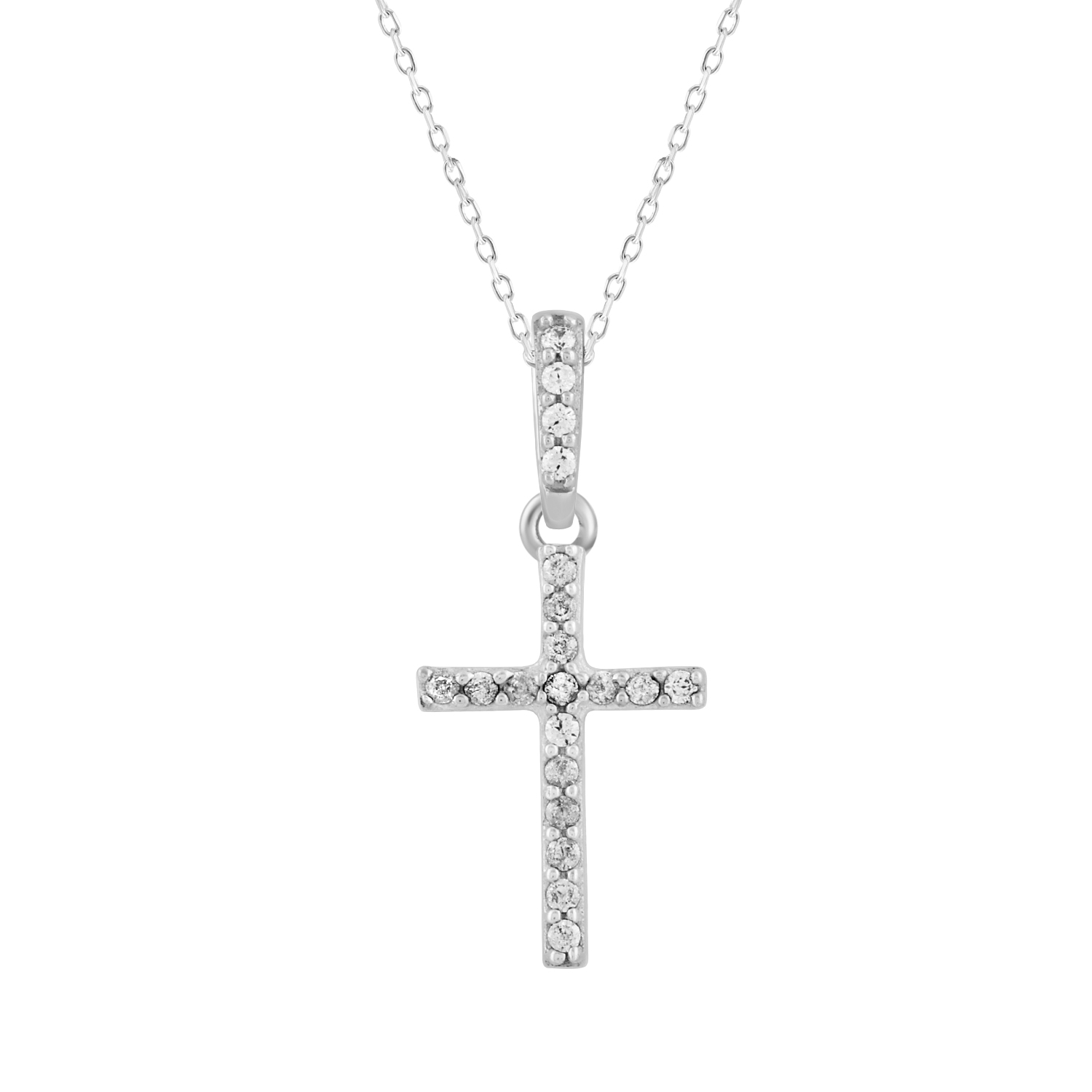 Elegant Sterling Silver Cross Pendant With Chain 0.05CT Round Diamond 1 Elegant Sterling Silver Cross Pendant With Chain 0.05CT Round Diamond - Image 1