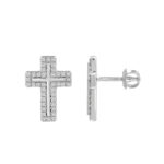 Sterling Silver Ladies Cross Design Diamond Earrings 0.25CT Round Diamond