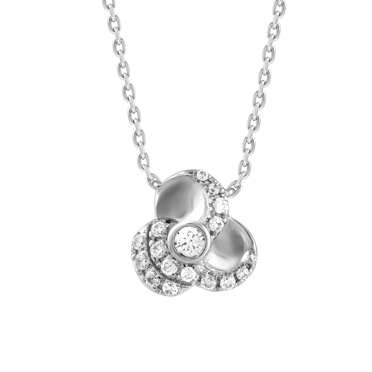Sterling Silver Ladies 0.16CT Round Diamond Three-Petal Floral Necklace Elegant Flower Design Jewelry 1 Sterling Silver Ladies 0.16CT Round Diamond Three-Petal Floral Necklace Elegant Flower Design Jewelry - Image 1