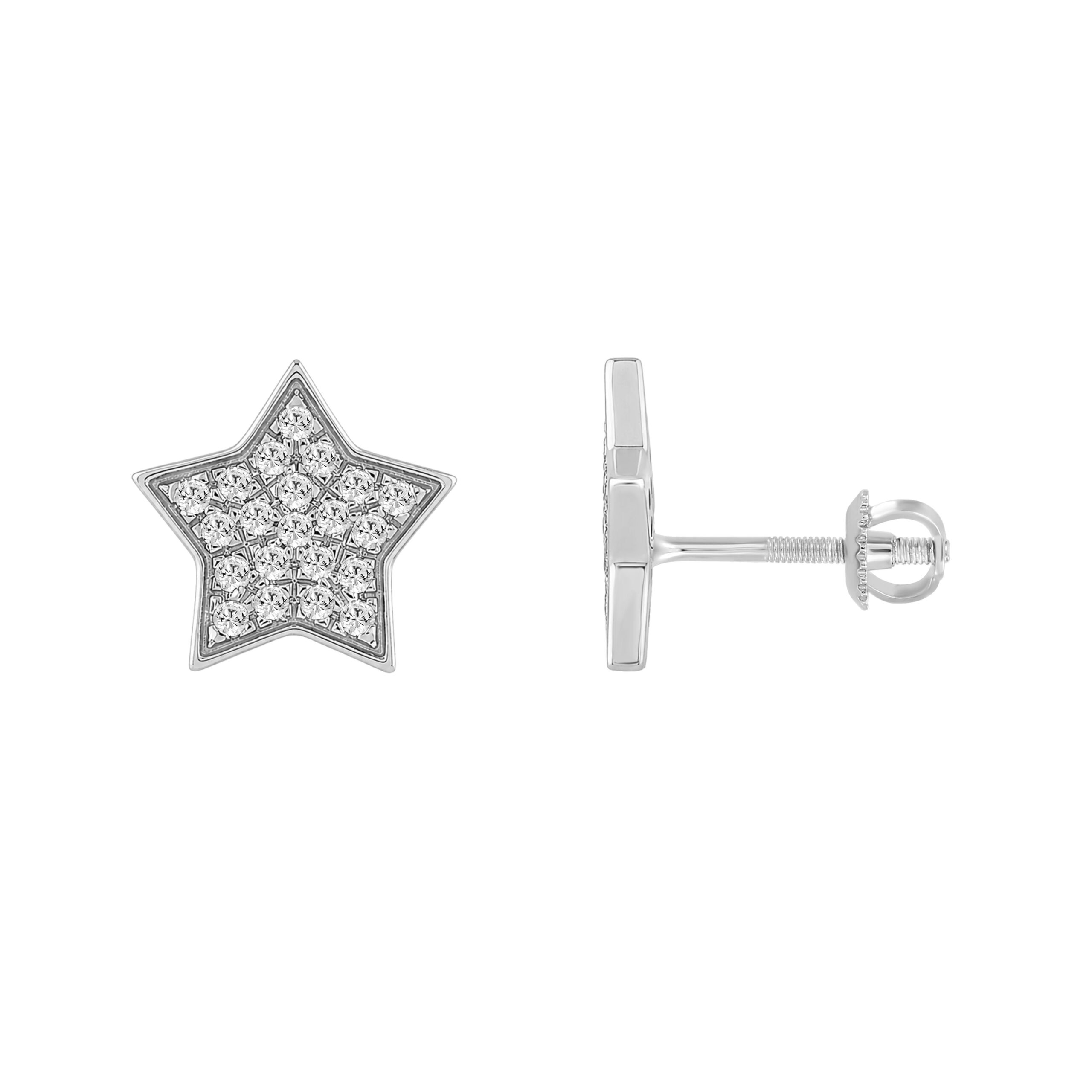 Sterling Silver Ladies 0.25CT Round Diamond Star Shape Earrings Elegant Fashion Jewelry 1 Sterling Silver Ladies 0.25CT Round Diamond Star Shape Earrings Elegant Fashion Jewelry - Image 1