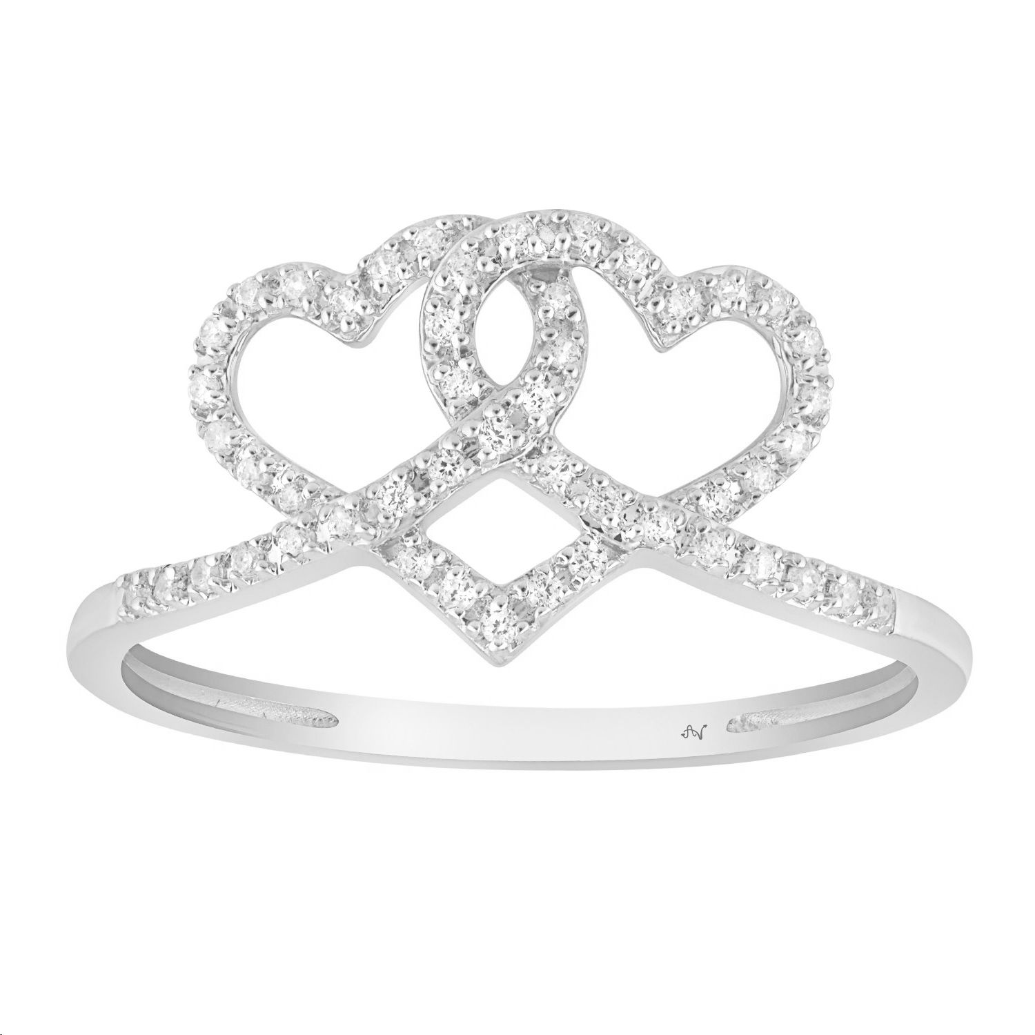 Sterling Silver Ladies 0.15CT Round Diamond Double Heart Engagement Fashion Ring Elegant Jewelry Design 1 Sterling Silver Ladies 0.15CT Round Diamond Double Heart Engagement Fashion Ring Elegant Jewelry Design - Image 1