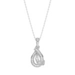 Sterling Silver Ladies 0.15CT Round & Baguette Diamond Teardrop Pendant With Chain Elegant Fashion Jewelry