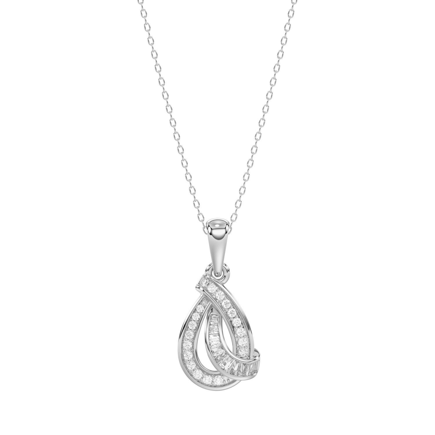 Sterling Silver Ladies 0.15CT Round & Baguette Diamond Teardrop Pendant With Chain Elegant Fashion Jewelry 1 Sterling Silver Ladies 0.15CT Round & Baguette Diamond Teardrop Pendant With Chain Elegant Fashion Jewelry - Image 1