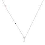 Sterling Silver Ladies 0.10CT Round/Ruby Diamond Pearl “J” Alphabet Necklace Elegant Initial Jewelry