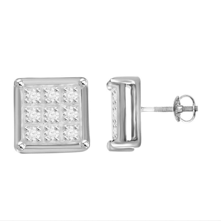 Elegant Yuva Round Diamond Cluster Fashion Earrings In Sterling Silver White 0.05CT 1 Elegant Yuva Round Diamond Cluster Fashion Earrings In Sterling Silver White 0.05CT - Image 1