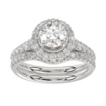 LADIES SEMI MOUNT BRIDAL SET 1.00CT ROUND DIAMOND 14K WHITE GOLD (SI QUALITY) (CENTER STONE 1.00CT ROUND DIAMOND)