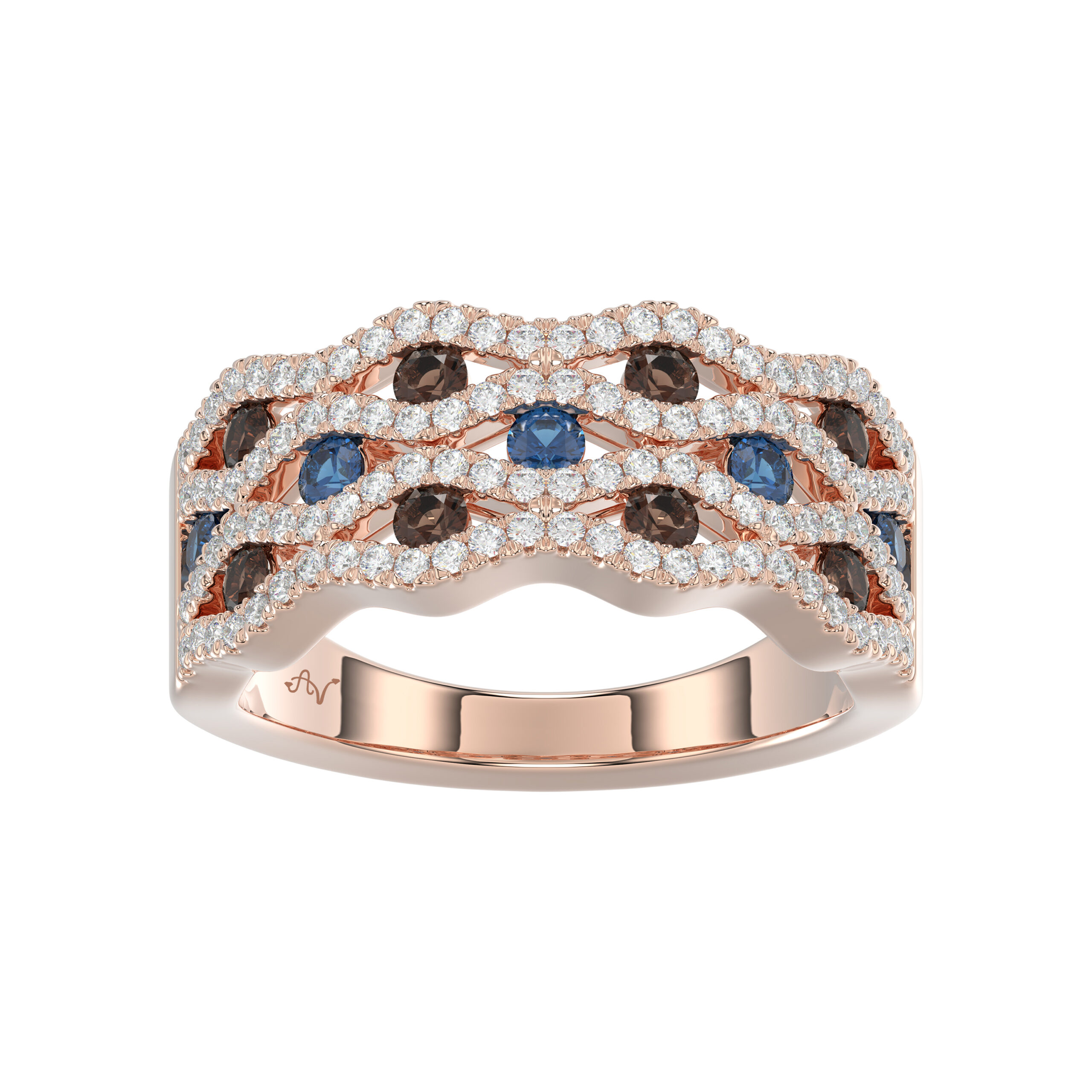 14K Rose Gold 1.00Ct Round Blue & Dark Brown Diamond Ladies Band Multi Color Fine Jewelry 1 14K Rose Gold 1.00Ct Round Blue & Dark Brown Diamond Ladies Band Multi Color Fine Jewelry - Image 1