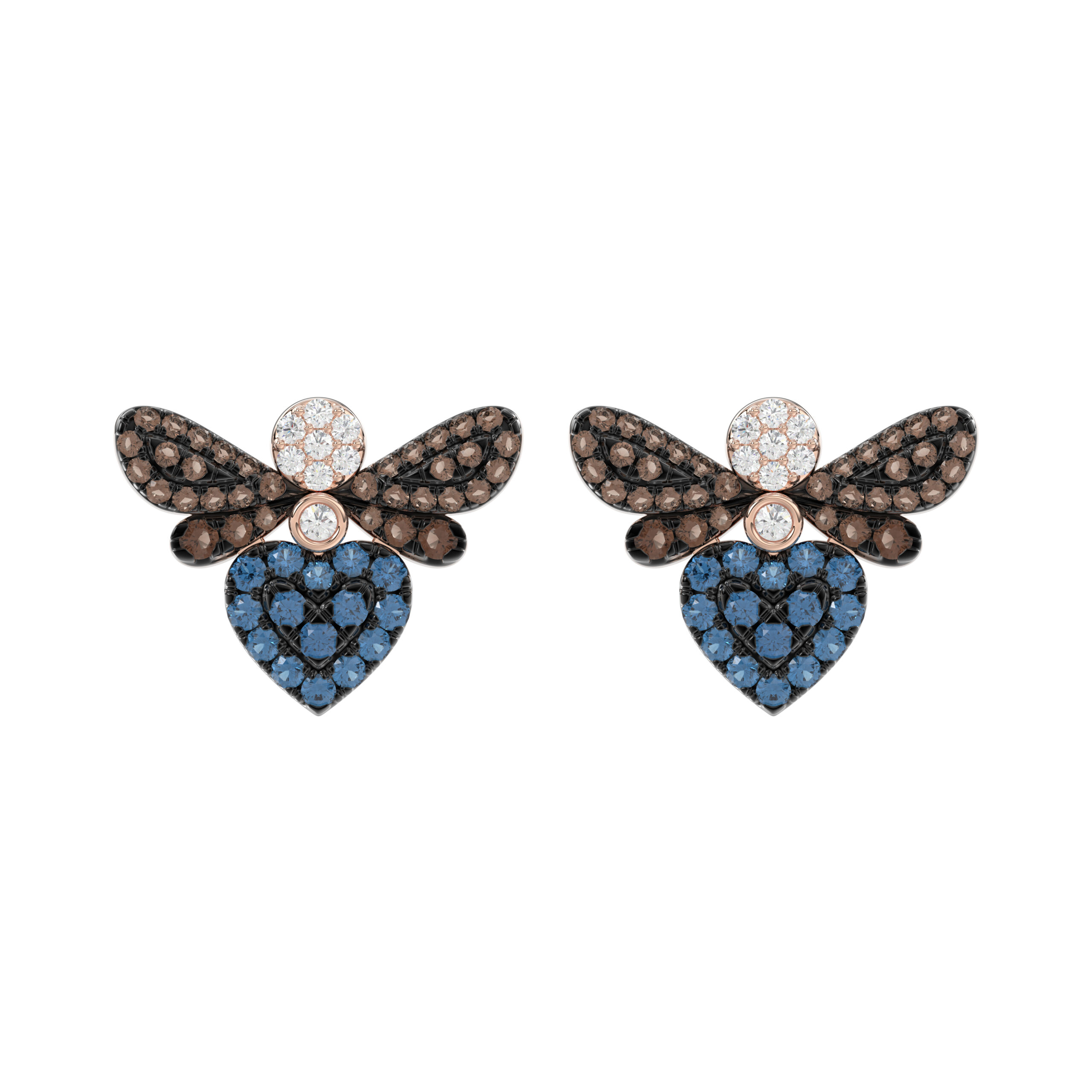 14K Rose Gold Ladies Butterfly Earring With Colorful Diamond Accents In Blue, Dark Brown, And Round Cuts. A Stylish 0.75 Ct Jewelry Earring 1 14K Rose Gold Ladies Butterfly Earring With Colorful Diamond Accents In Blue, Dark Brown, And Round Cuts. A Stylish 0.75 Ct Jewelry Earring - Image 1