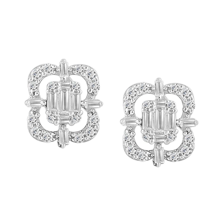 LADIES EARRINGS 0.25CT ROUND/BAGUETTE DIAMOND 14K YELLOW GOLD (SI QUALITY) 1 LADIES EARRINGS 0.25CT ROUND/BAGUETTE DIAMOND 14K YELLOW GOLD (SI QUALITY) - Image 1