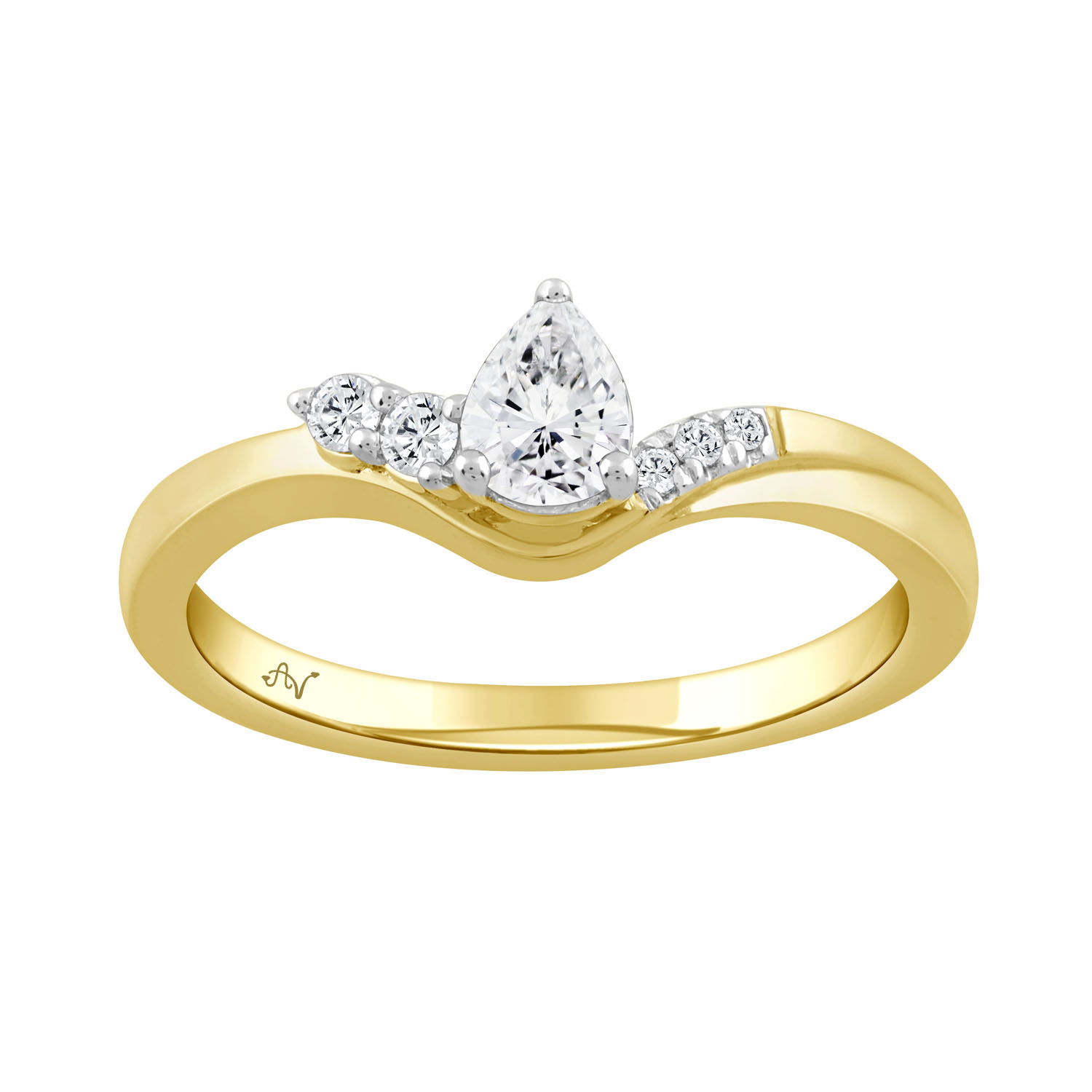 LADIES RING 0.33CT ROUND/PEAR DIAMOND 14K YELLOW GOLD (CENTER STONE 0.25CT PEAR DIAMOND) 1 LADIES RING 0.33CT ROUND/PEAR DIAMOND 14K YELLOW GOLD (CENTER STONE 0.25CT PEAR DIAMOND) - Image 1