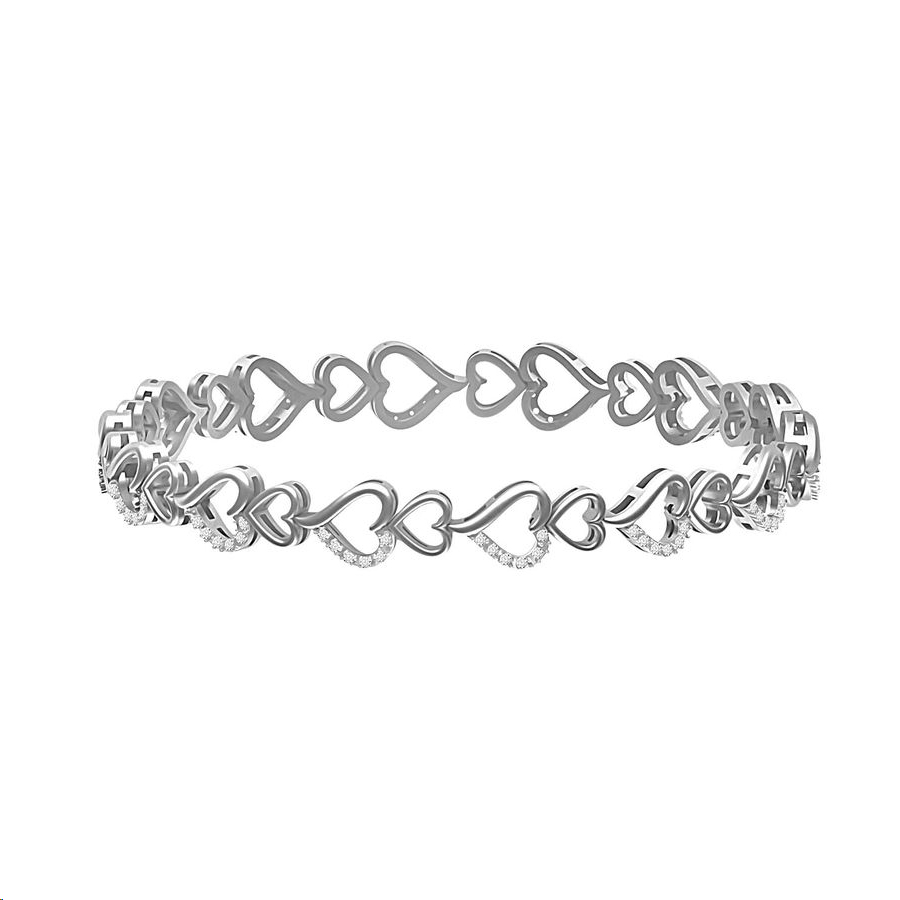Sterling Silver 0.10CT Round Diamond Linked Heart Bracelet For Ladies Heart Link Diamond Jewelry 1 Sterling Silver 0.10CT Round Diamond Linked Heart Bracelet For Ladies Heart Link Diamond Jewelry - Image 1