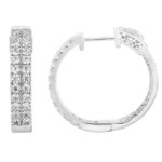 LADIES IN/OUT HOOP EARRINGS 2.00CT ROUND DIAMOND 14K WHITE GOLD (SI QUALITY)