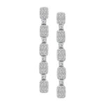 LADIES LINEAR EARRINGS 1.00CT ROUND/BAGUETTE DIAMOND 14K WHITE GOLD