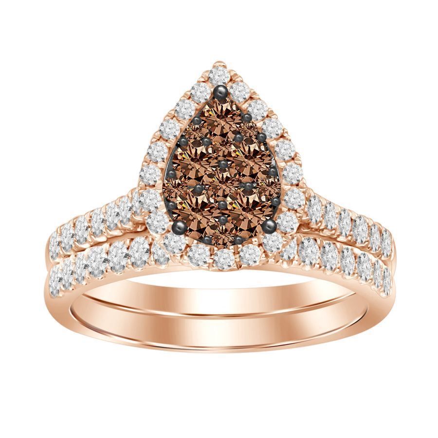 LADIES BRIDAL SET 0.75CT DARK BROWN/ROUND DIAMOND 14K ROSE GOLD (SIQUALITY) 1 LADIES BRIDAL SET 0.75CT DARK BROWN/ROUND DIAMOND 14K ROSE GOLD (SIQUALITY) - Image 1