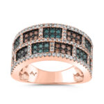 LADIES RING 1.25CT ROUND/DARK BROWN/BLUE SAPPHIRE DIAMOND 14K ROSE GOLD