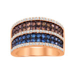 LADIES BAND 1.50CT ROUND/BLUE SAPPHIRE/DARK BROWN DIAMOND 14K ROSE GOLD