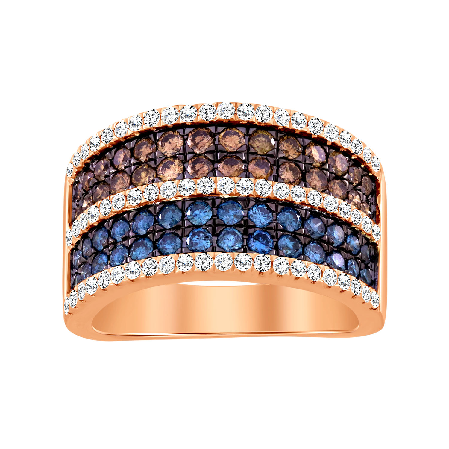 LADIES BAND 1.50CT ROUND/BLUE SAPPHIRE/DARK BROWN DIAMOND 14K ROSE GOLD 1 LADIES BAND 1.50CT ROUND/BLUE SAPPHIRE/DARK BROWN DIAMOND 14K ROSE GOLD - Image 1