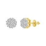 LADIES FLOWER EARRINGS 0.25CT ROUND DIAMOND 14K YELLOW GOLD