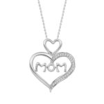 Elegant Mom Heart Diamond Pendant With Chain In Sterling Silver 0.07CT Round Diamond
