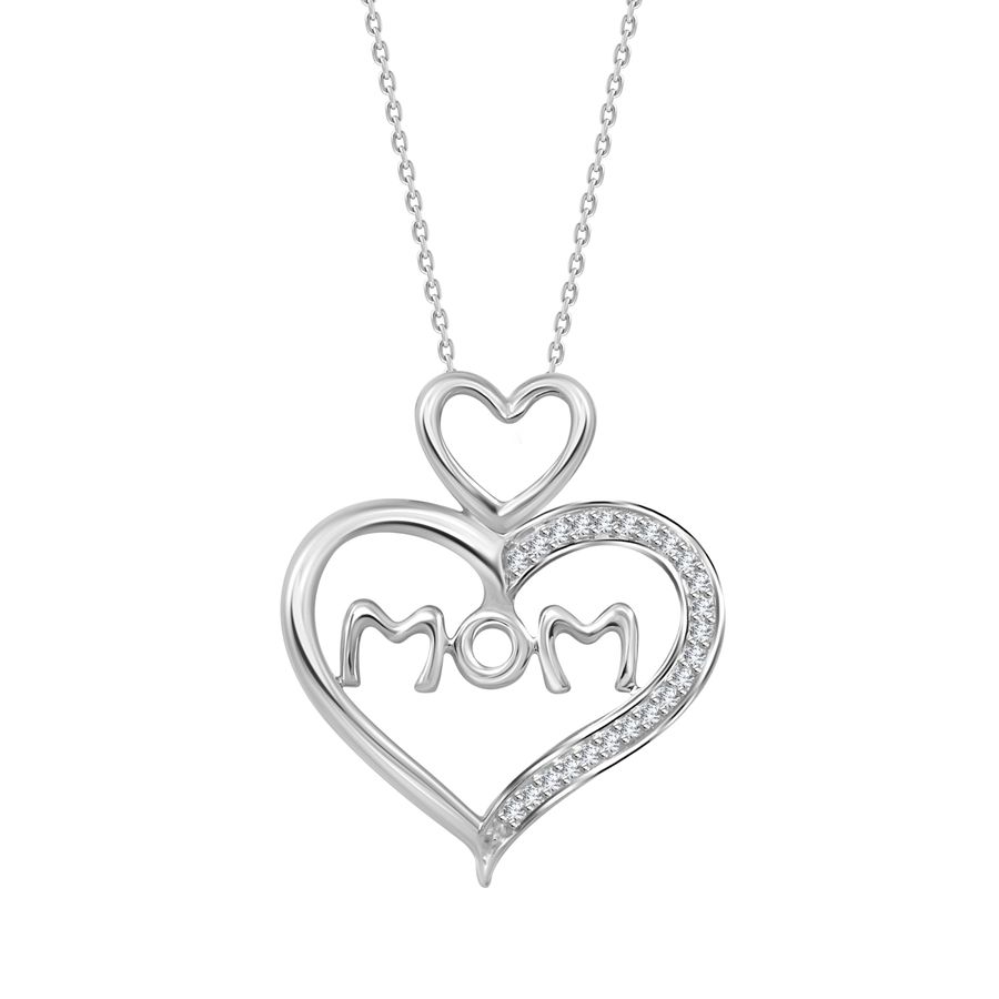 Elegant Mom Heart Diamond Pendant With Chain In Sterling Silver 0.07CT Round Diamond 1 Elegant Mom Heart Diamond Pendant With Chain In Sterling Silver 0.07CT Round Diamond - Image 1