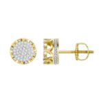 MEN'S EARRINGS 0.15CT ROUND DIAMOND YELLOW GOLD/STERLING SILVER