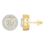 LADIES STUD EARRINGS 1.00CT ROUND DIAMOND 10K YELLOW GOLD
