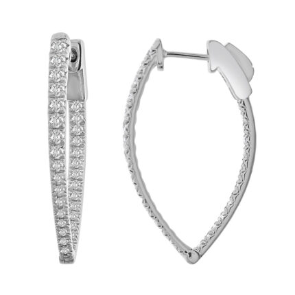 LADIES HOOPS EARRINGS 1.00CT ROUND DIAMOND 14K WHITE GOLD