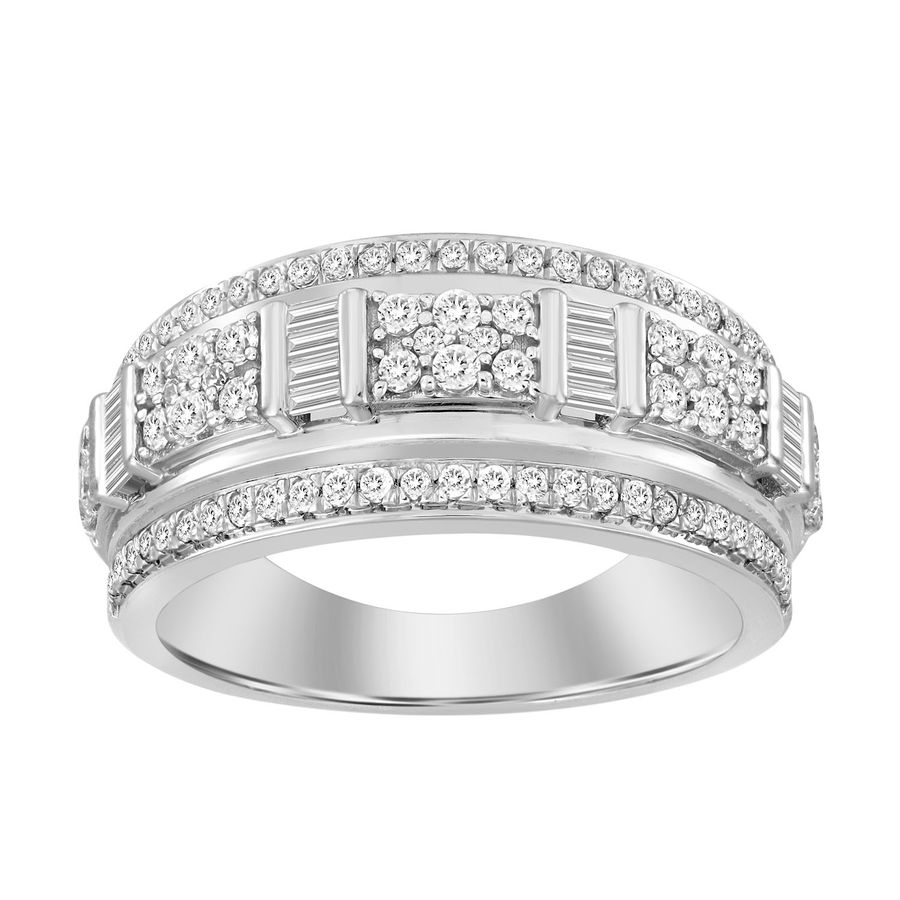 MEN'S RING 1.00CT ROUND/BAGUETTE DIAMOND 14K WHITE GOLD 1 MEN'S RING 1.00CT ROUND/BAGUETTE DIAMOND 14K WHITE GOLD - Image 1