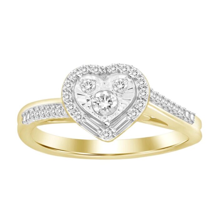 LADIES RING 0.25CT ROUND/BAGUETTE DIAMOND 10K YELLOW GOLD - Image 1