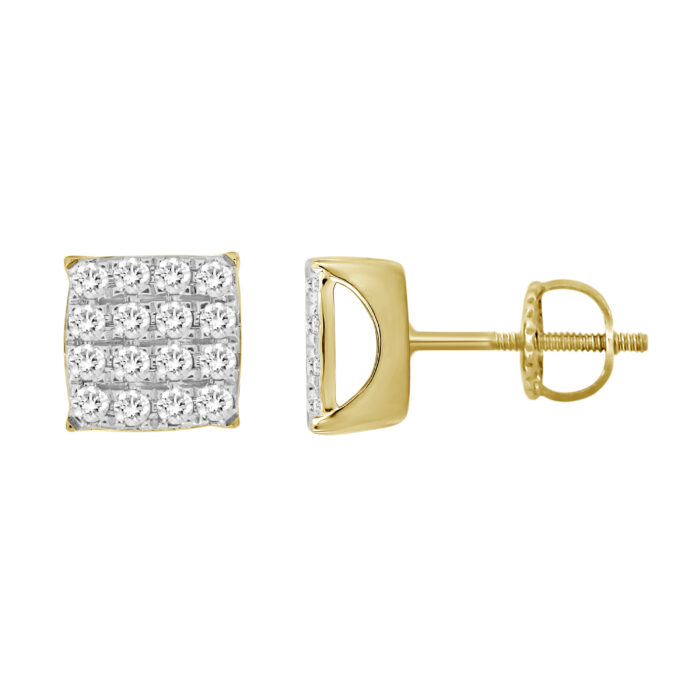LADIES EARRINGS 0.33CT ROUND DIAMOND 10K YELLOW GOLD - Image 1