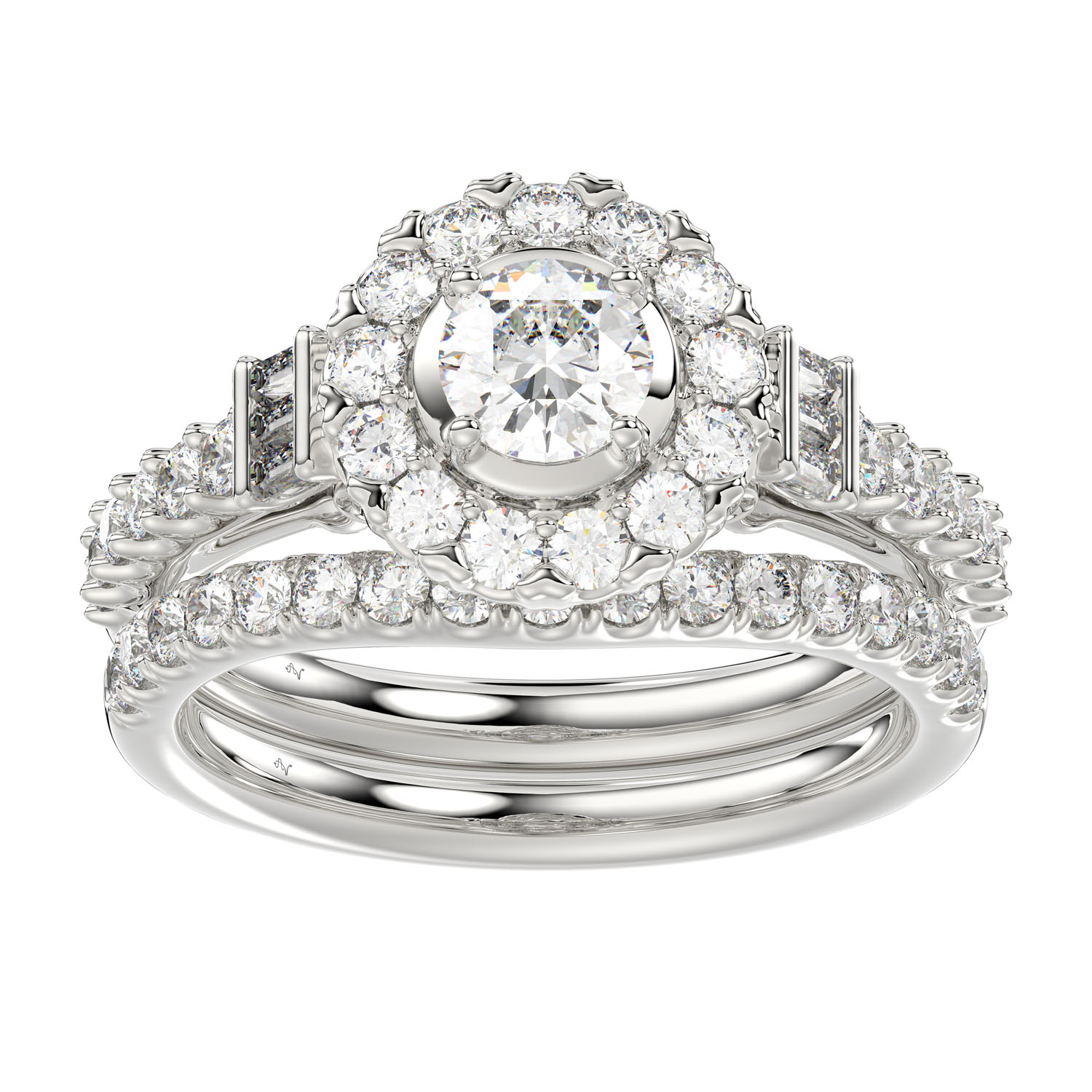 LADIES RING 1.50CT ROUND/BAGUETTE DIAMOND 14K WHITE GOLD (SI QUALITY) (CENTER STONE 0.50CT ROUND DIAMOND) 1 LADIES RING 1.50CT ROUND/BAGUETTE DIAMOND 14K WHITE GOLD (SI QUALITY) (CENTER STONE 0.50CT ROUND DIAMOND) - Image 1