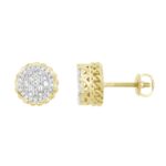 LADIES EARRINGS 0.25CT ROUND/BAGUETTE DIAMOND 10K YELLOW GOLD
