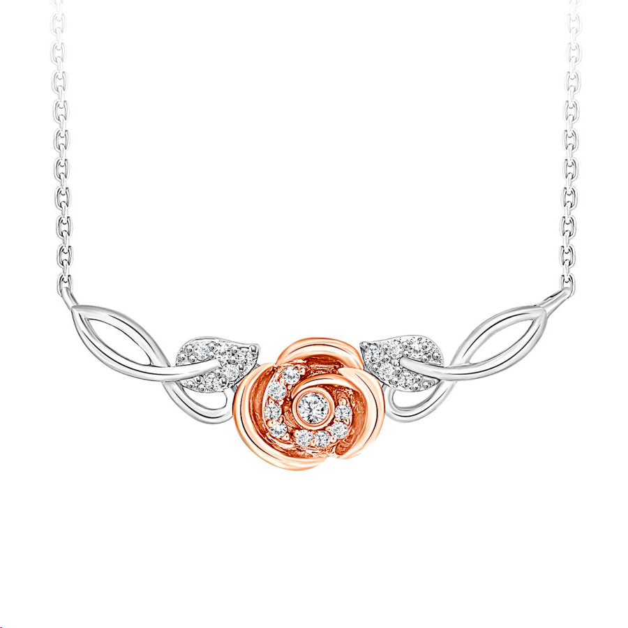 LADIES NECKLACE 0.10CT ROUND DIAMOND 10K WHITE/ROSE GOLD 1 LADIES NECKLACE 0.10CT ROUND DIAMOND 10K WHITE/ROSE GOLD - Image 1