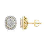 LADIES EARRINGS 0.50CT ROUND/BAGUETTE DIAMOND 14K YELLOW GOLD (SI QUALITY)
