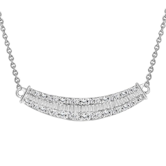 LADIES NECKLACE 0.50CT ROUND/BAGUETTE DIAMOND 14K WHITE GOLD (SI QUALITY) - Image 1