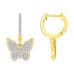 LADIES HOOP EARRINGS 0.25CT ROUND DIAMOND 10K YELLOW GOLD