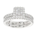 LADIES BRIDAL SET 1.60CT ROUND DIAMOND 14K WHITE GOLD (SI QUALITY) (CENTER STONE 0.75CT PRINCESS DIAMOND)