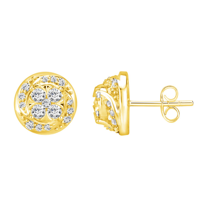 LADIES EARRINGS 1.00CT ROUND DIAMOND 10K YELLOW GOLD - Image 1