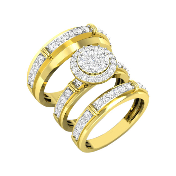 LADIES TRIO SET 1.50CT ROUND DIAMOND 10K YELLOW GOLD - Image 1
